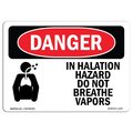 Signmission OSHA Danger Sign, 12" Height, 18" Wide, Aluminum, Inhalation Hazard Do Not Breathe Vapors, Landscape OS-DS-A-1218-L-1374
